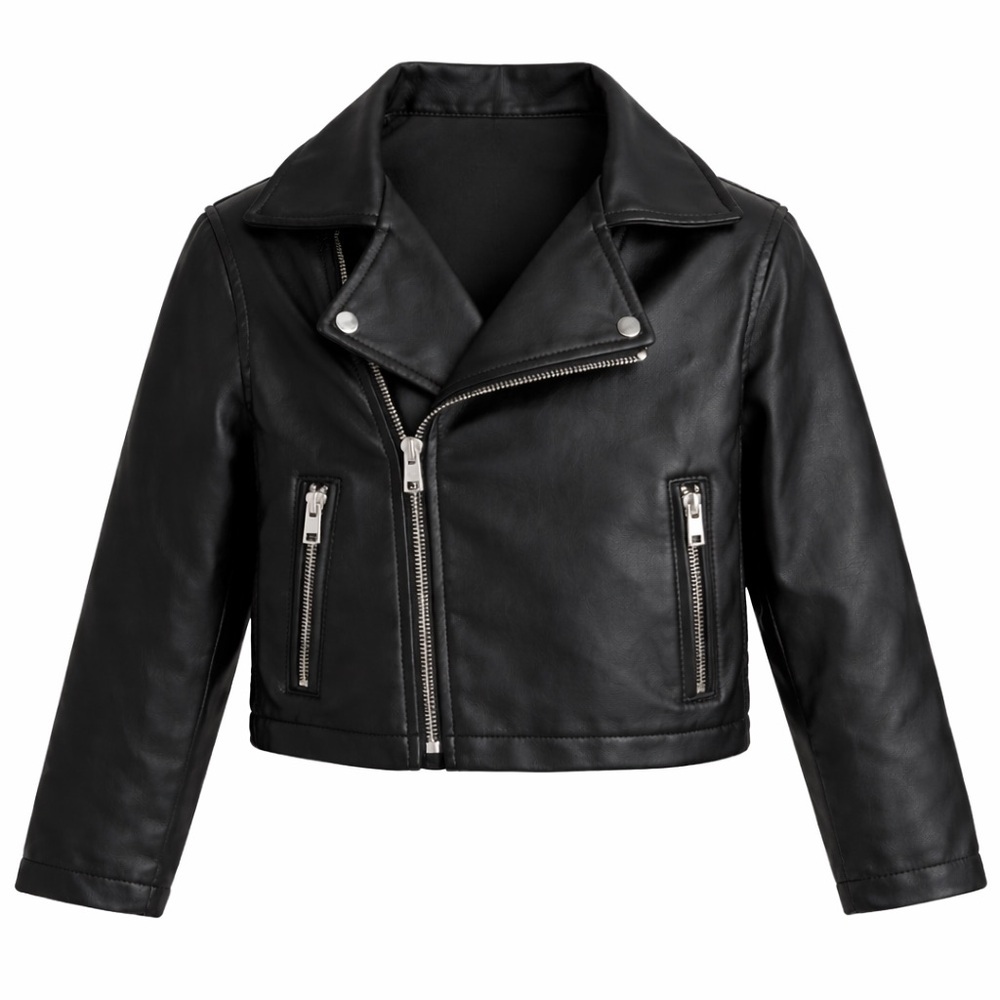 Size M Silver Jeans Co Girls Black Vegan Leather Moto Jacket Biker